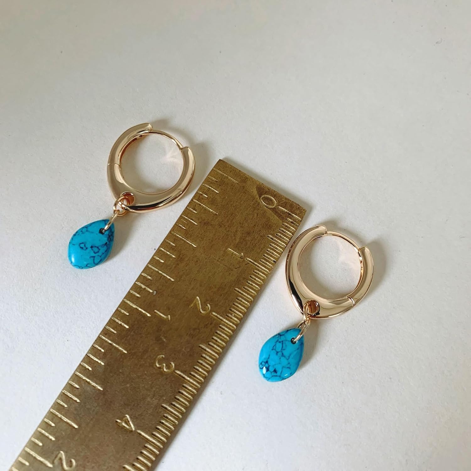 Chunky Gold Huggie Hoop Earrings with Moss Agate Tiger Eye Amber Turquoise Pearl Opal Charms Lightweight Dangle Hoops for Women