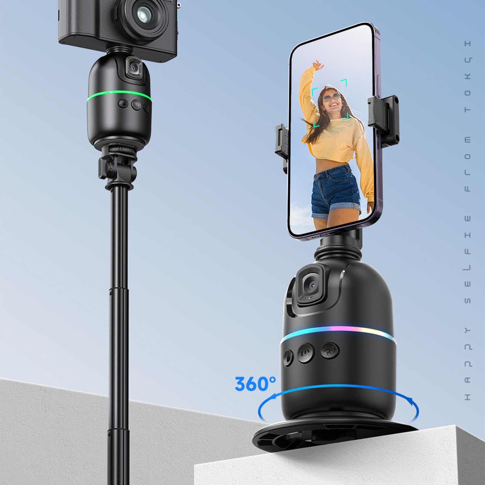 Soporte para Teléfono con Seguimiento Facial Automático, Soporte Giratorio de 360 ​​Grados para Teléfono de Escritorio para Transmisión en de Vlogging, No Requiere