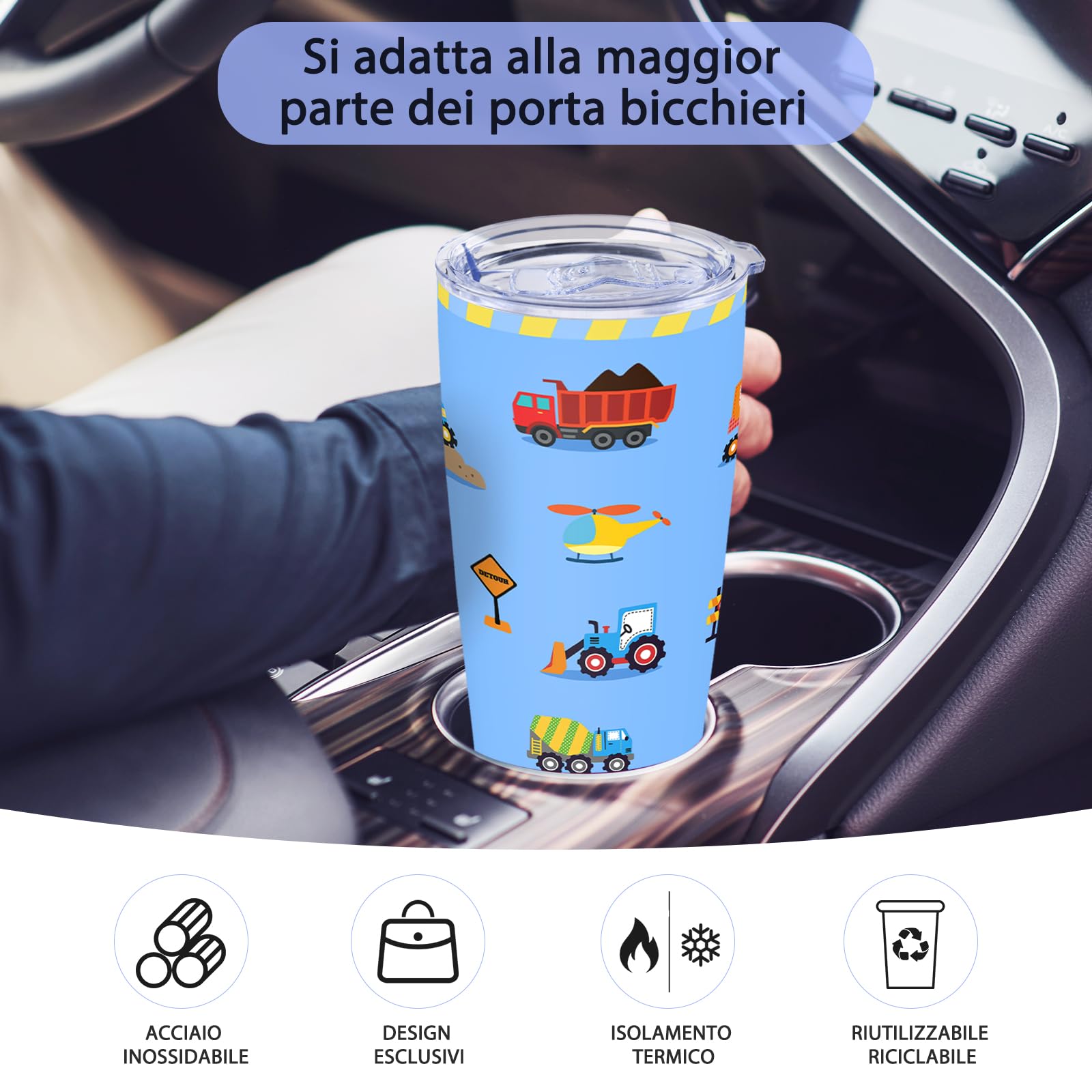 Dycietx Tazza da viaggio con coperchio a tenuta stagna, riutilizzabile, isolata, per bevande calde e fredde, tè, in acciaio inox, termica, da asporto, per auto, all'aperto, picnic, ufficio, scuola