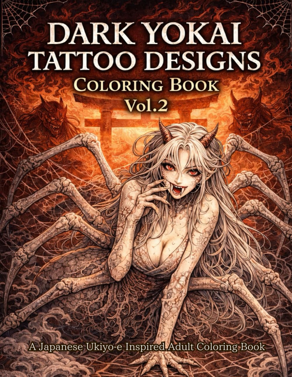 Dark Yokai Tattoo Designs Coloring Book Vol. 2: Japanese Folklore Yokai, Ukiyo-e Inspired Adult Coloring Book (Single-Sided Pages) (Mythology Tattoo Coloring Series)