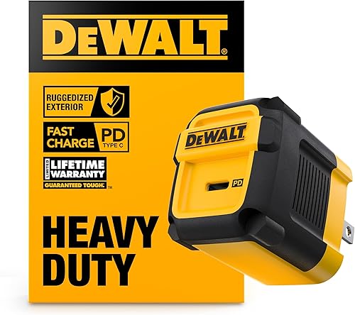 DEWALT Cargador de Pared USB 30W PD de Alta Resistencia, Cargadores USB-C para Sitio de Trabajo, Cargador Rápido Tipo C, Enchufe Plegable, Negro,