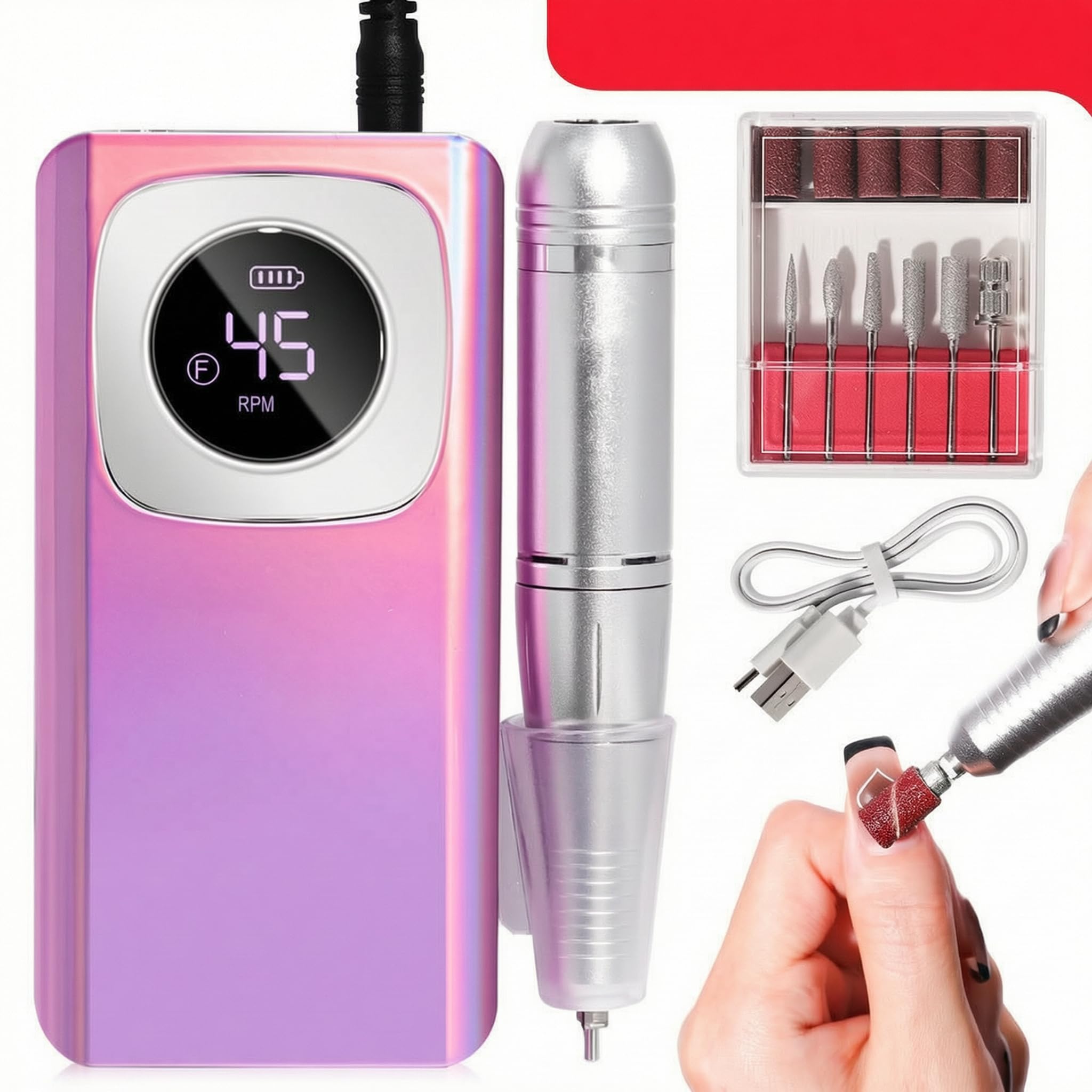 Taladro de uñas sin escobillas, taladro de uñas,Púrpura