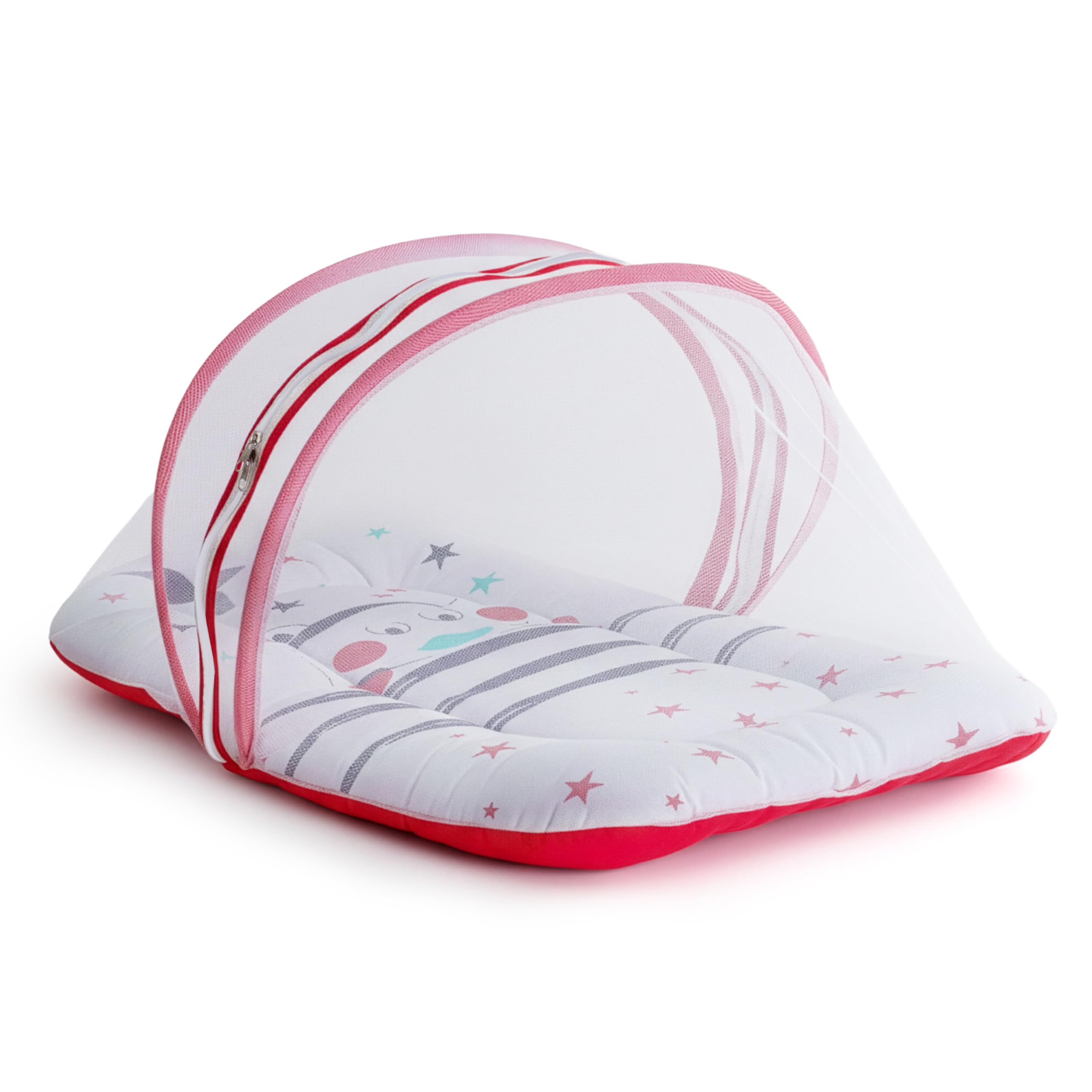 LuvLap Baby Bed with Thick Mattress, Mosquito Net with Zip Closure, Baby Bedding for new Born, 3M+, Stars Print, Baby Sleeping Bed of 78x45x40cm Size (White & Red)-picture-59
