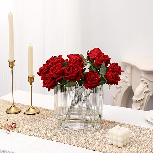 Miniatura 4 de YANWE Jarrón de cristal transparente florero para centros de mesa jarrón acanalado jarrón moderno jarrón decorativo para sala de estar mesa de