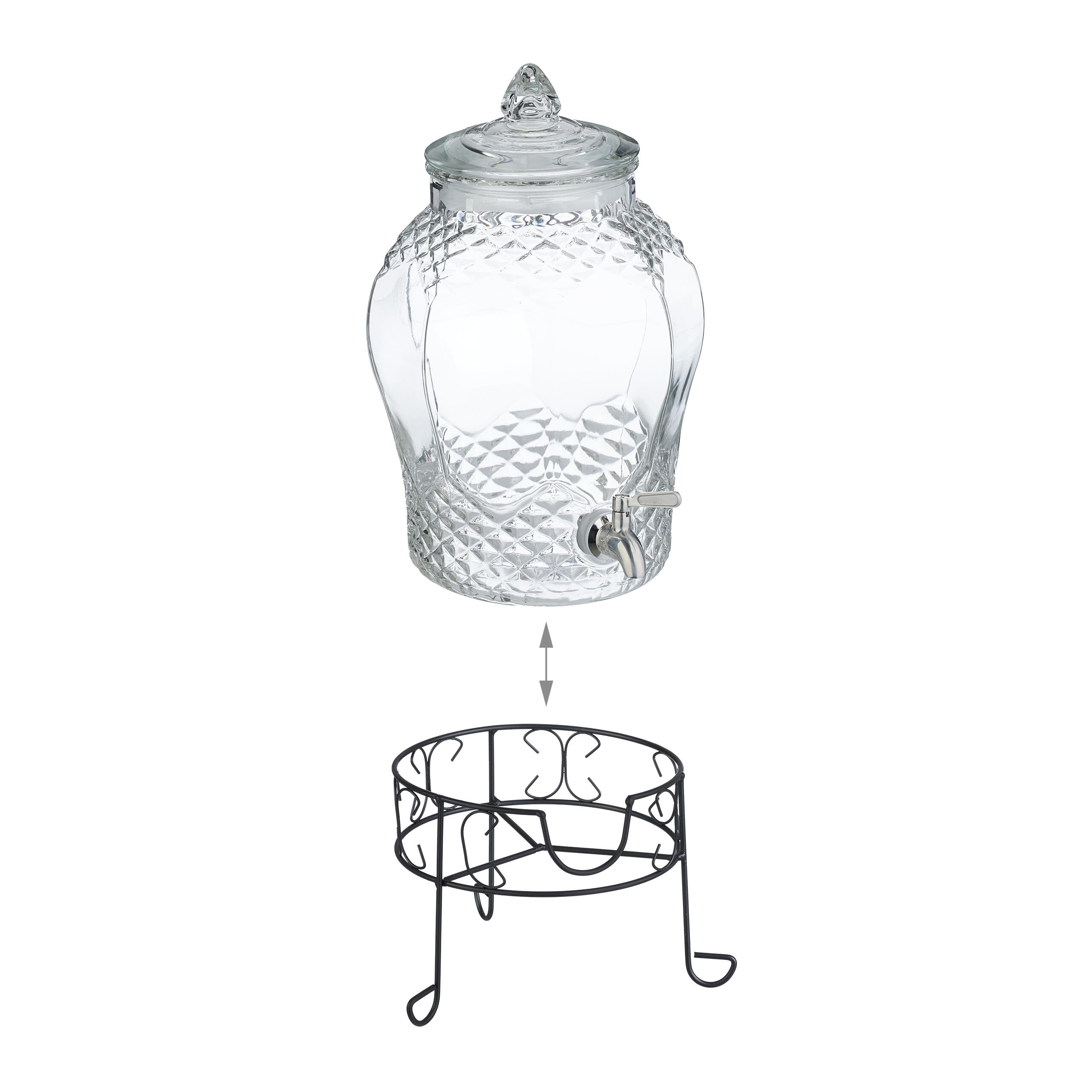 Relaxdays Distributeur de Boisson, avec Support et Robinet, 8 litres, pour Votre Limonade, Transparent