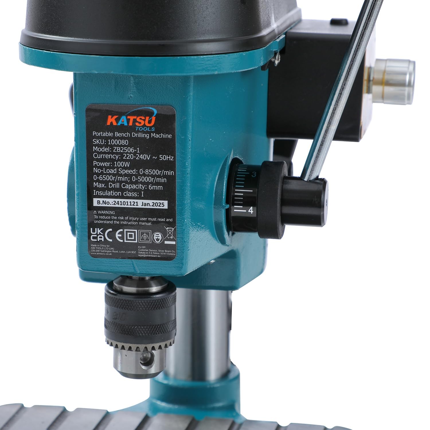 KATSU 100W Mini Taladro de Columna de Pilar Prensa Banco de Trabajo Soporte con Interruptor Electrónico de Velocidad Variable y Portabrocas de 6mm para Madera, Metal y Plásticos