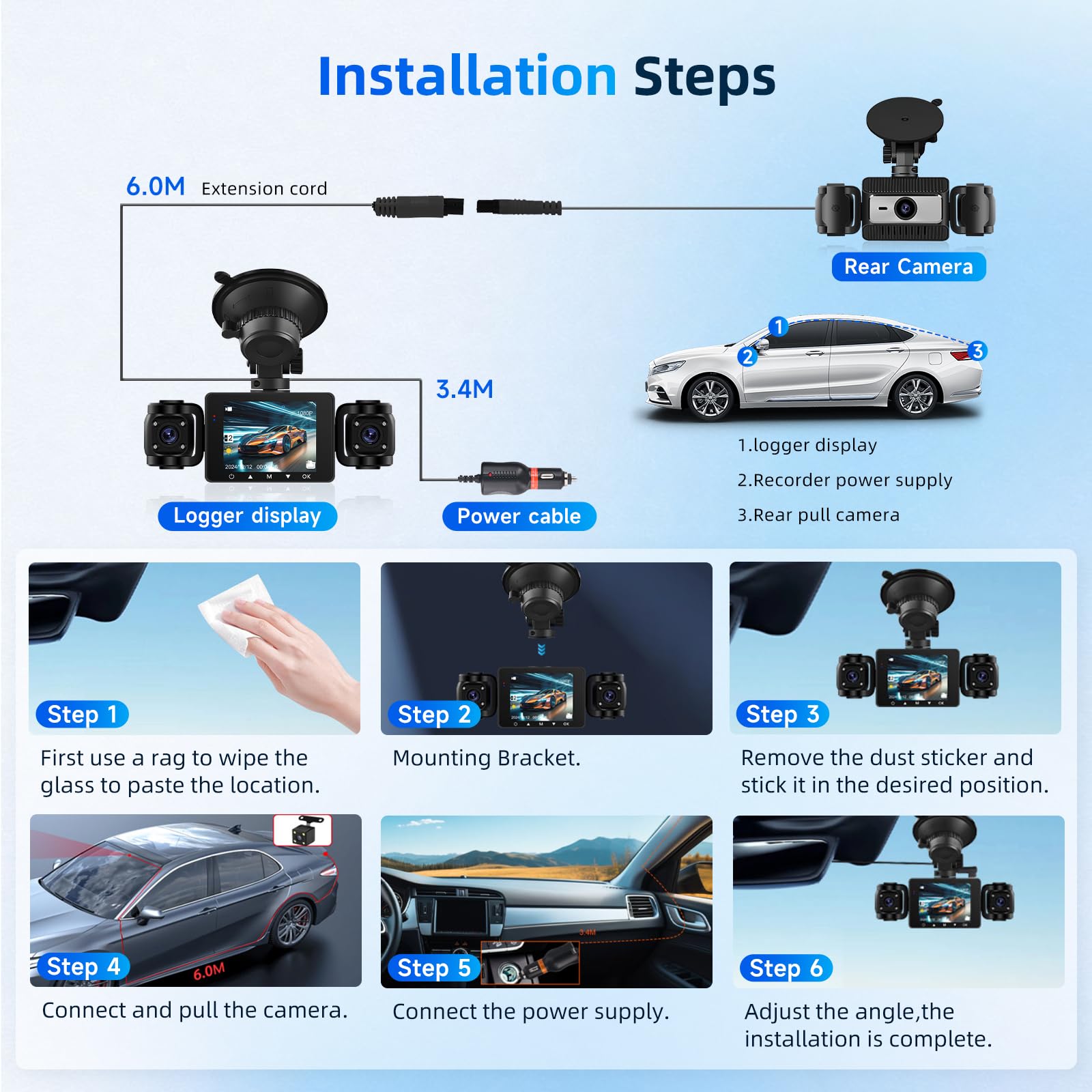 Hodozzy Dashcam 4 Canales para Coche, 360° Delantera Frontal Trasera Izquierda Derecha, 1080P Cámara Grabación en Bucle Visión Nocturna G-Sensor Control de Aparcamiento Detección de Movimiento
