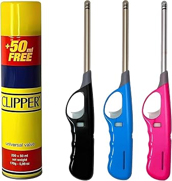 UR CHOICE Refillable Long Reach Gas Lighters, 3 Pack + Clipper Gas