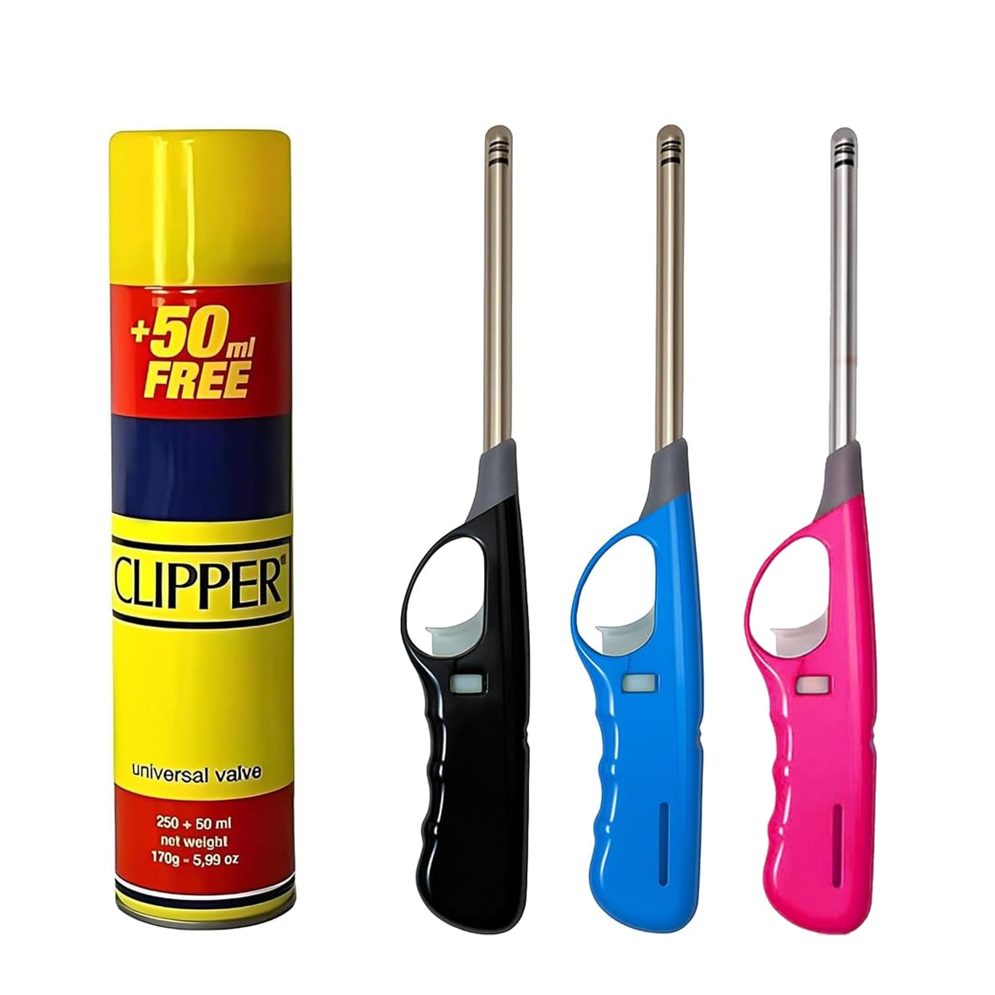 UR CHOICE 3-Pack BBQ Refillable Multicolour Safety Candle Fire Lighters with Free Clipper Gas Refill Bottle | Outdoor BBQ Essentials