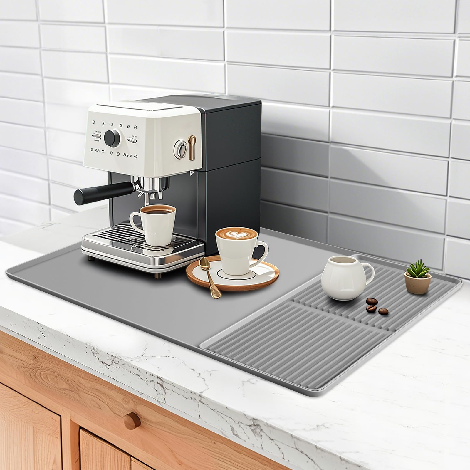 Alfombrilla de silicona para cafetera, con alfombrilla extraíble para secar platos, para encimeras, accesorios de barra de café, s