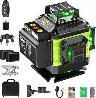 Nivel Laser Autonivelante 360 Grados, Nivel Láser Verde 16 Líneas, 2 x 360 Horizontal y 2 x 360 Verticales, 2 x Batería, Montaje en Pared, Control Remoto, Base Magnética, Soporte Giratorio