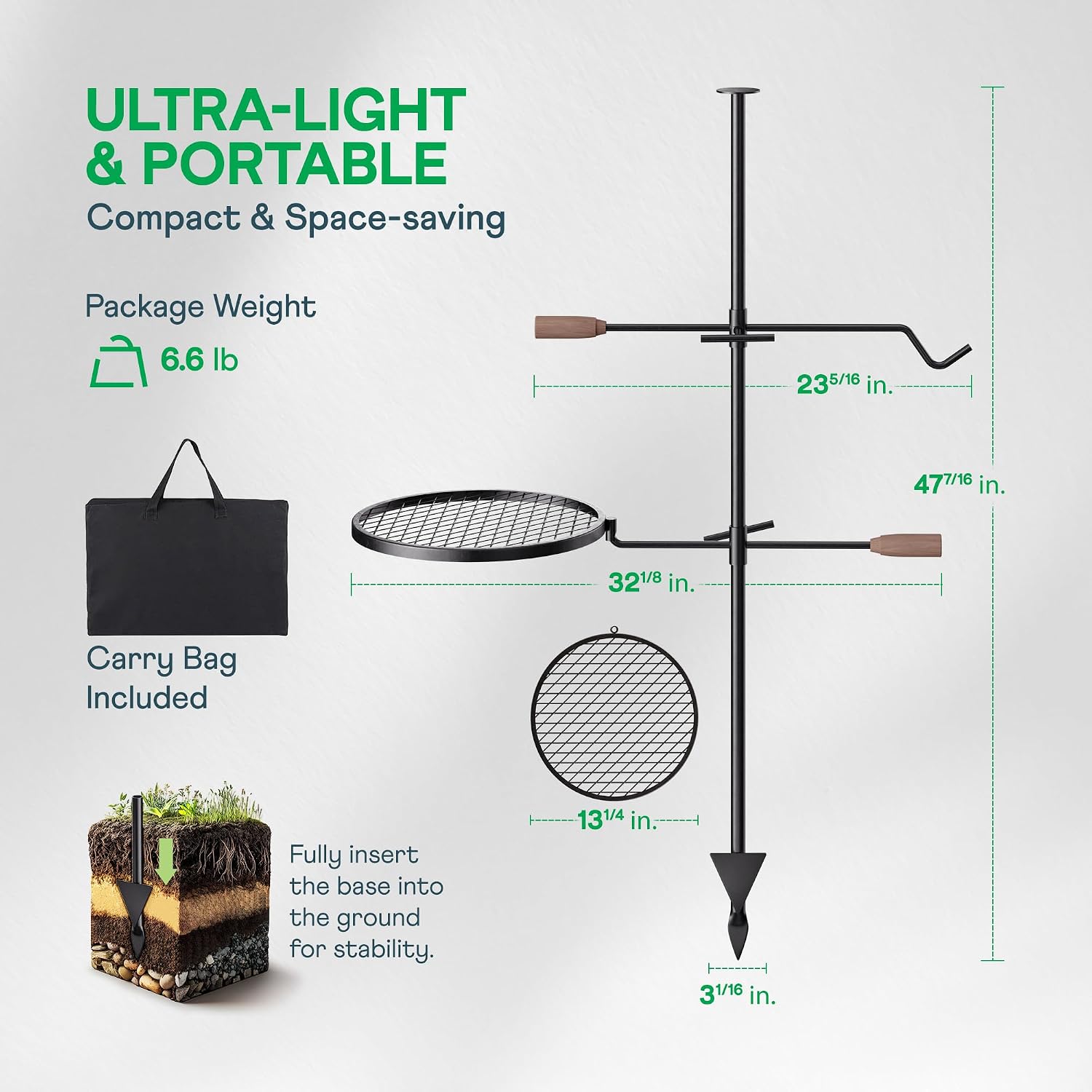 IDZO 360° Swivel Campfire Grill Grate, Adjustable Cooking Equipment, Fire Pit Grill Grate with Hanger Rod, Campfire Cooking Grate, Camping Accessories for Camping & Outdoor BBQ Over Open Fire