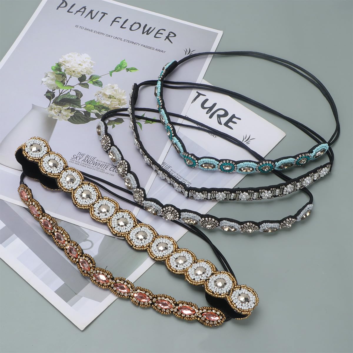 VALICLUD Fasce Elastiche per Chioma Perline Finte e Strass, Fatte a Mano, Confezione da 6 Pezzi, Adatte a Donne e Ragazze per Diverse Occasioni