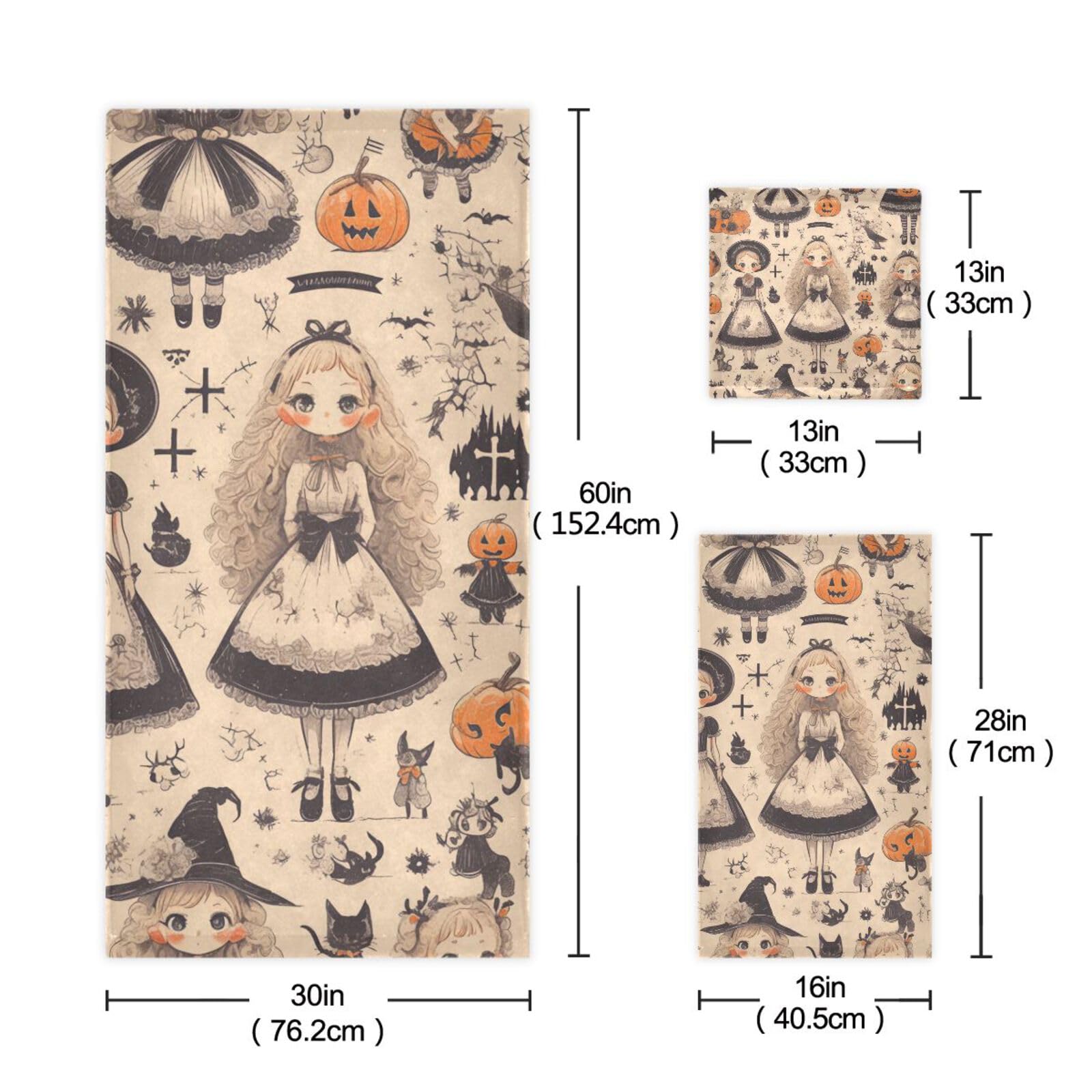 Set di 3 asciugamani morbidi per il viso con zucca di Halloween in stile gotico, 1 asciugamano da bagno, 1 asciugamano per le mani, 1 panno per yoga, bagno e cucina