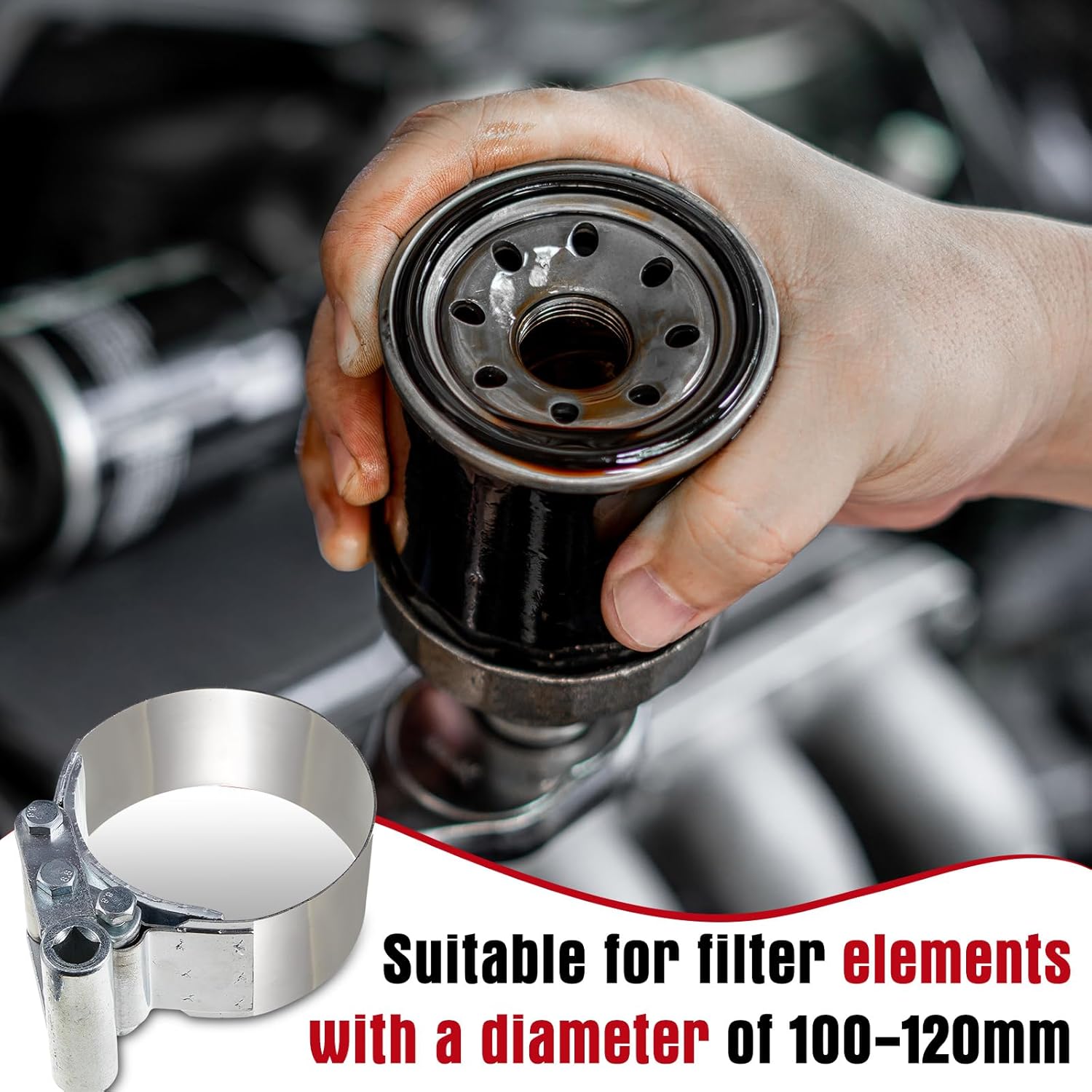 Yaocom 2 Pieces 3-3/4 to 4-1/2 Heavy Duty Oil Filter Wrench Use with 1/2 Square Drive, Air Dryer Diesel Truck Large Oil Filter Wrench