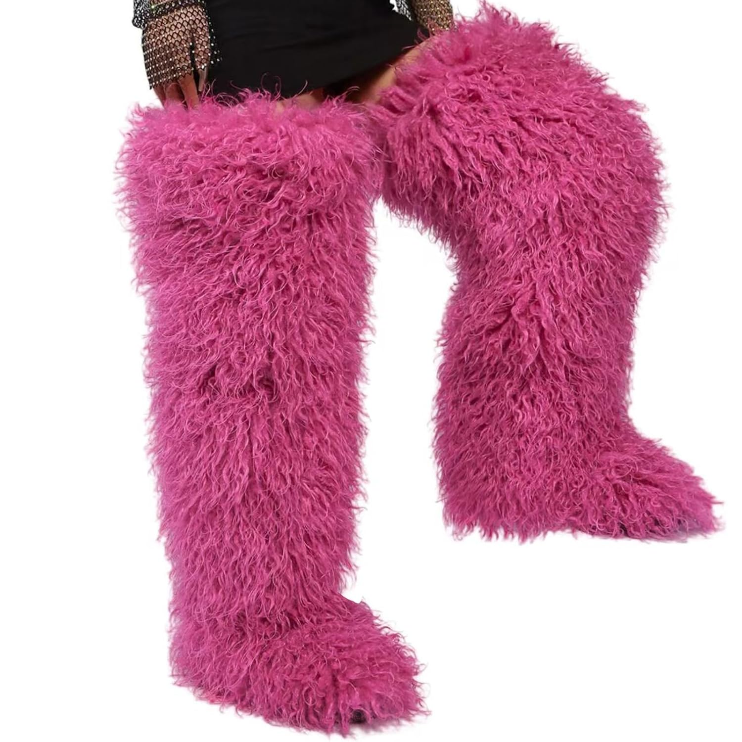 Over the Knee Boots for Women 29 inchs Faux Fur Boots Flat Thigh High Boots
