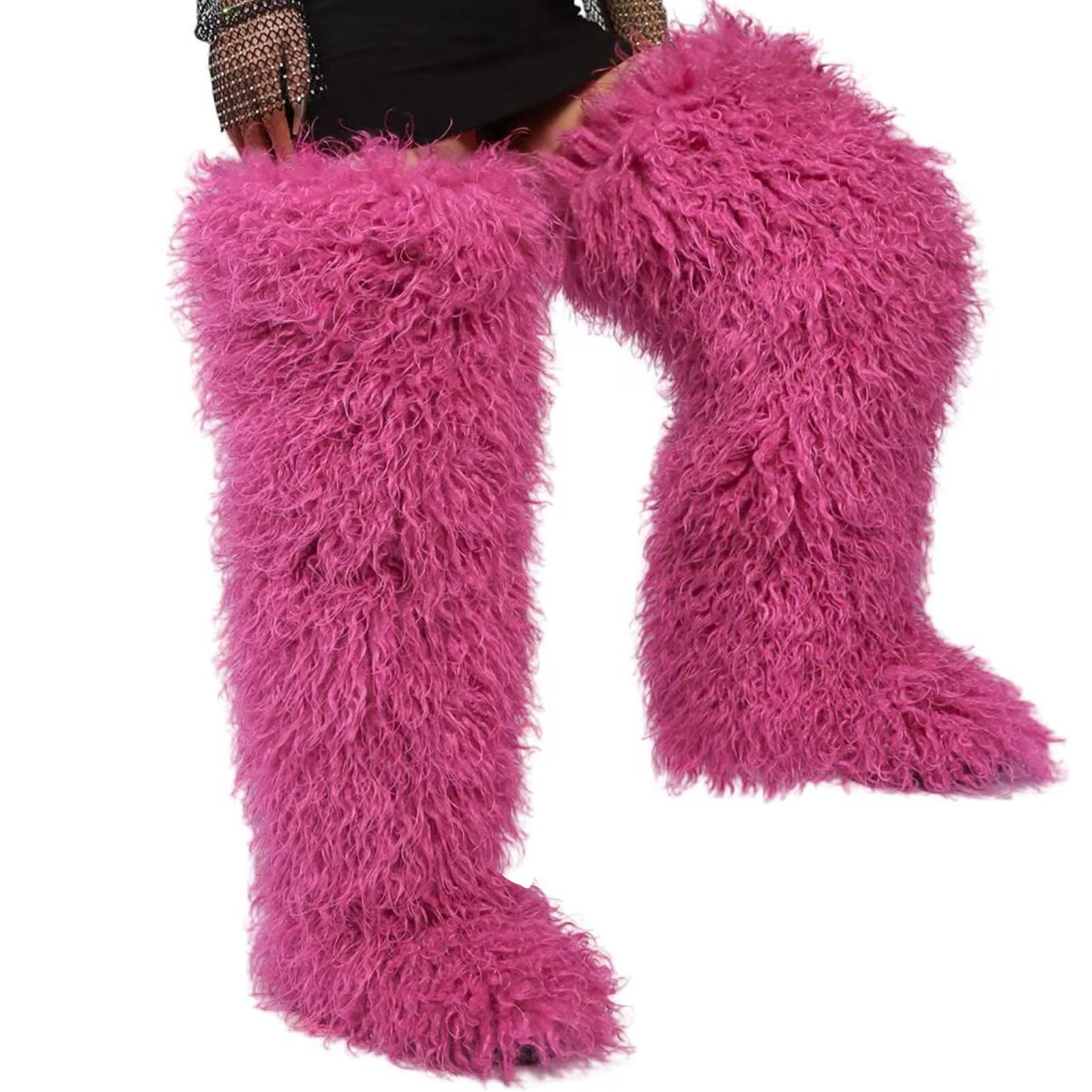Over the Knee Boots for Women 29 inchs Faux Fur Boots Flat Thigh High Boots