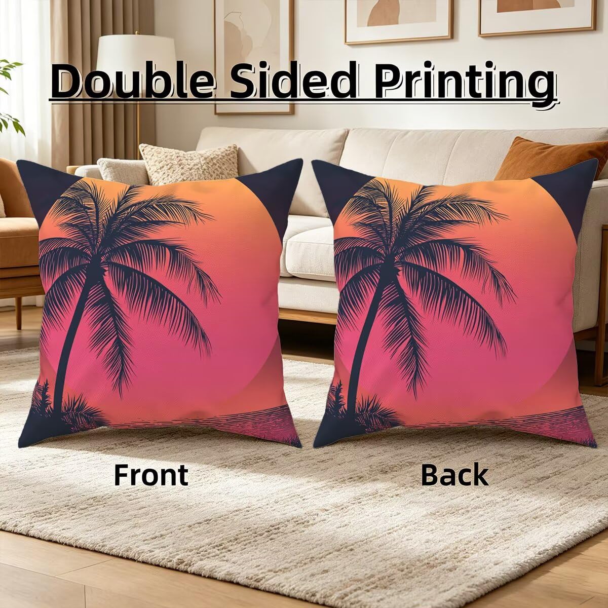 Federe Cuscino Divano 60x60, Arancia Cuscini per Divano da Esterno Set da 4, Lino Copricuscini Divanos Impermeabile, Copri Cuscini Estate Motivo Fronte Retro Stampato per Giardino, Sofá, Balcón, F-13