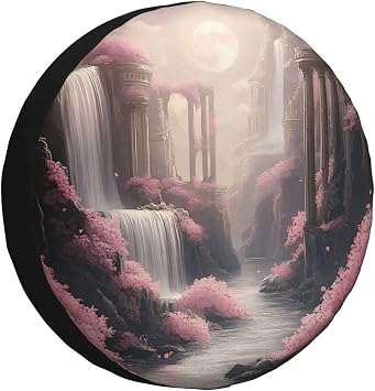 Pretty Waterfall Spare Tire Cover, Universal Fit Wheel Protector for Rv, Trailer, Camper, SUV, and Truck, Sun Protection