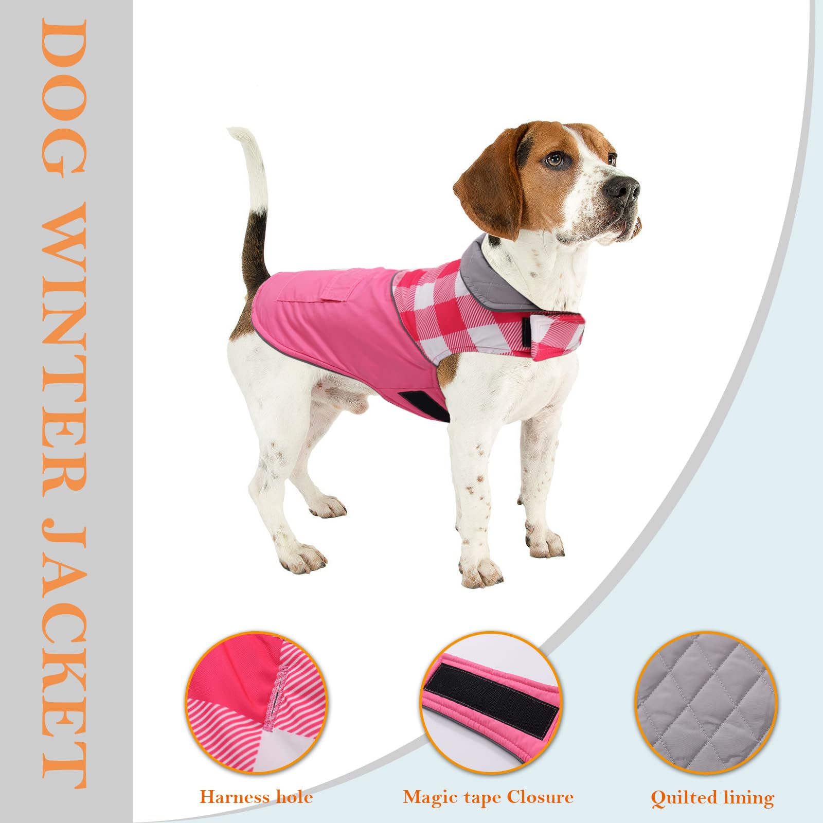 babepet Waterproof Dog Winter Coat with Harness Hole,Reflective Warm Puppy Jacket,Dog Pet Apparel with Quilted Lining,Ideal for Small Medium Breeds-Pink-XXL - Image 3