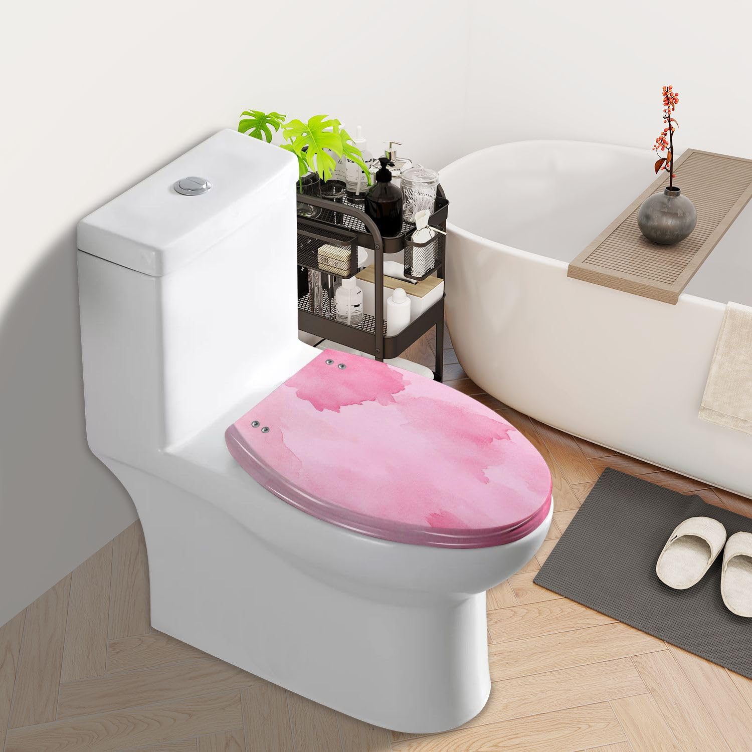 Asiento de inodoro alargado de resina con cierre suave para baño.