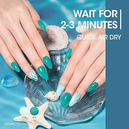 Miniatura 4 de GELLEN Esmalte de uñas regular verde azulado sin gel, secado rápido al aire, esmalte de uñas turquesa menta, no necesita luz UV, primavera verano, 6