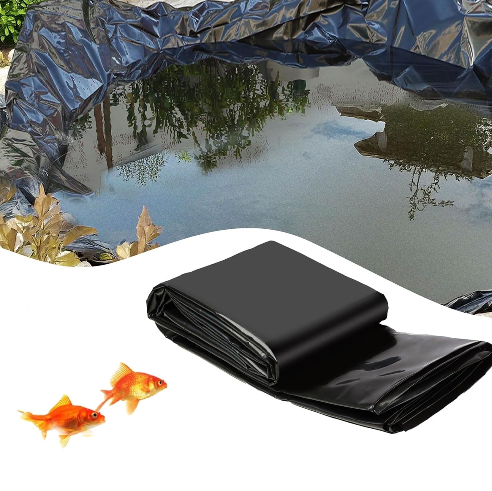 teichfolie 6X6m poolfolie Schwarz HDPE Teichfolien Schwerlast, Gartenpoolmembran Stabil und langlebig Dichtungsfolie Teichmembran für Häuser Teiche Blumen Gärten für gartebnpools