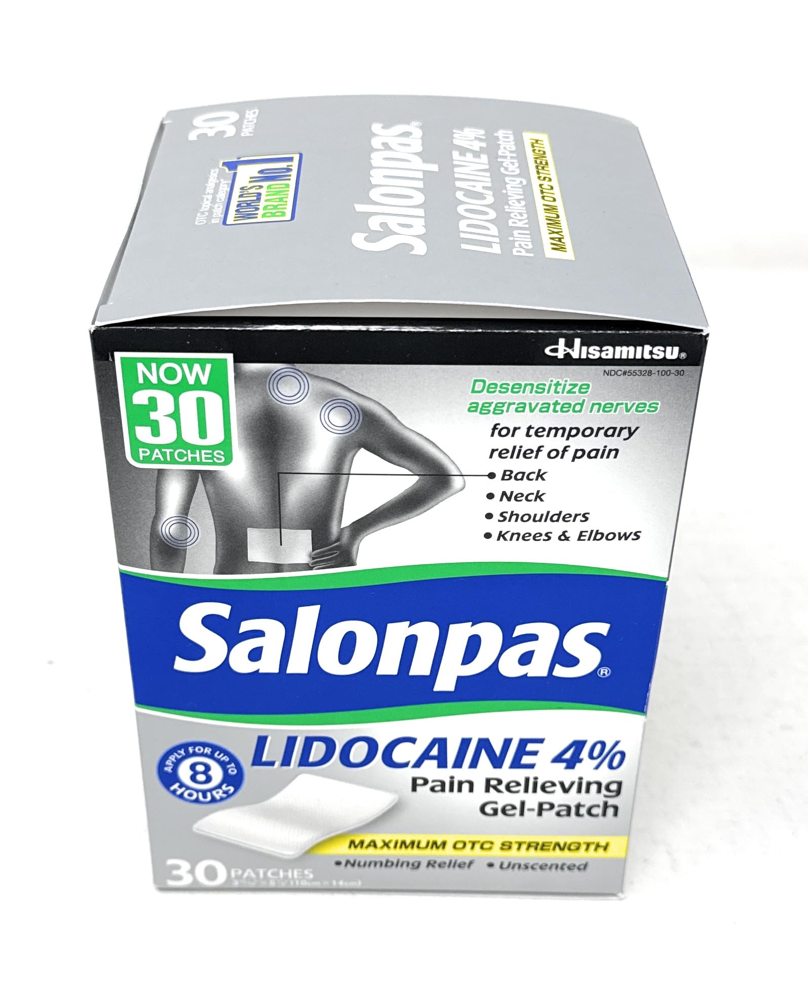 Salonpas LIDOCAINE 4% Pain Relieving Gel-Patch, 30 Patches(Packaging May Vary)