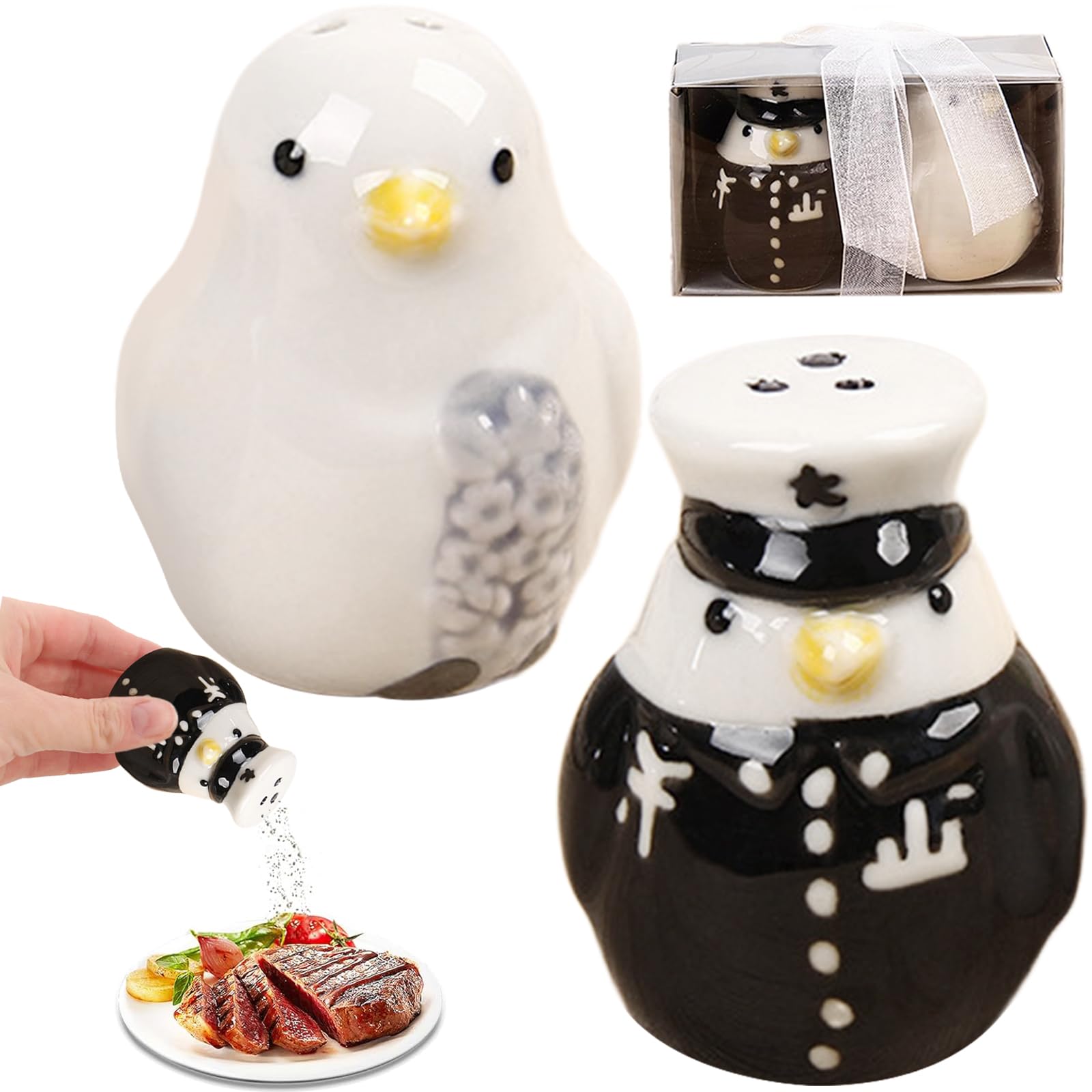 Fisura - Originale saliera e pepiera Set sale e pepe per la tavola a forma divertente Set di saliere e pepiere in ceramica. Moderna saliera da tavolo (Gatti, bianco e nero