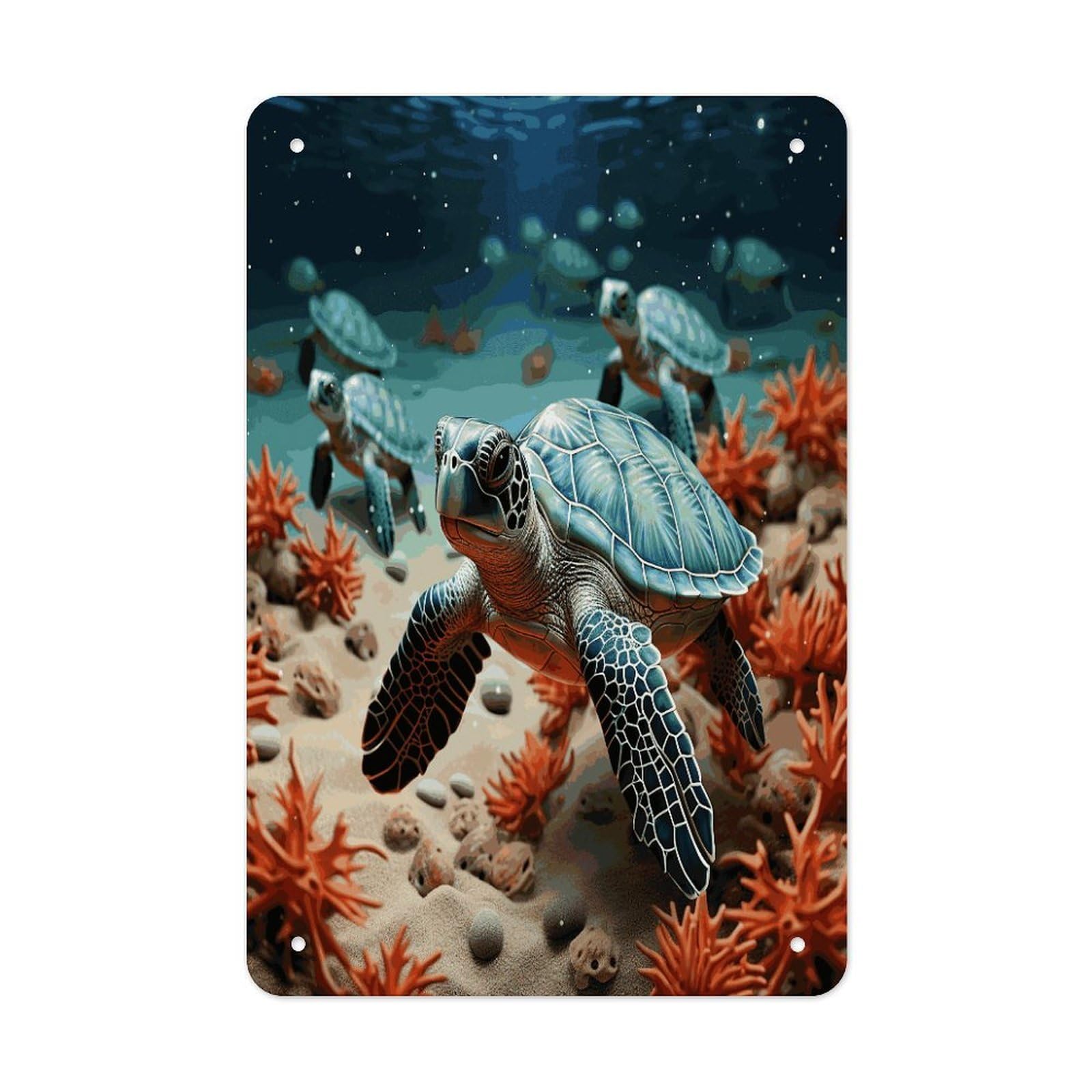 LDGSUPH Turtle Starfish Wall Art Prints Folded Edge Iron Sheet Painting with Holes for Wall Prints Decorative Picture Metal Signboard Decor Painting for Outdoor Indoor Wall Decor