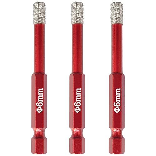 Brocas de diamante seco 3 piezas de vástago hexagonal de cambio rápido de 14 de pulgada (0.236 in) Sierra de diamante para cerámica de porcelana