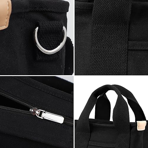 Miniatura 3 de IwIeIaIrI Bolsa de lona para mujer con múltiples bolsillos, bolso de hombro moderno con compartimentos para compras, trabajo, playa