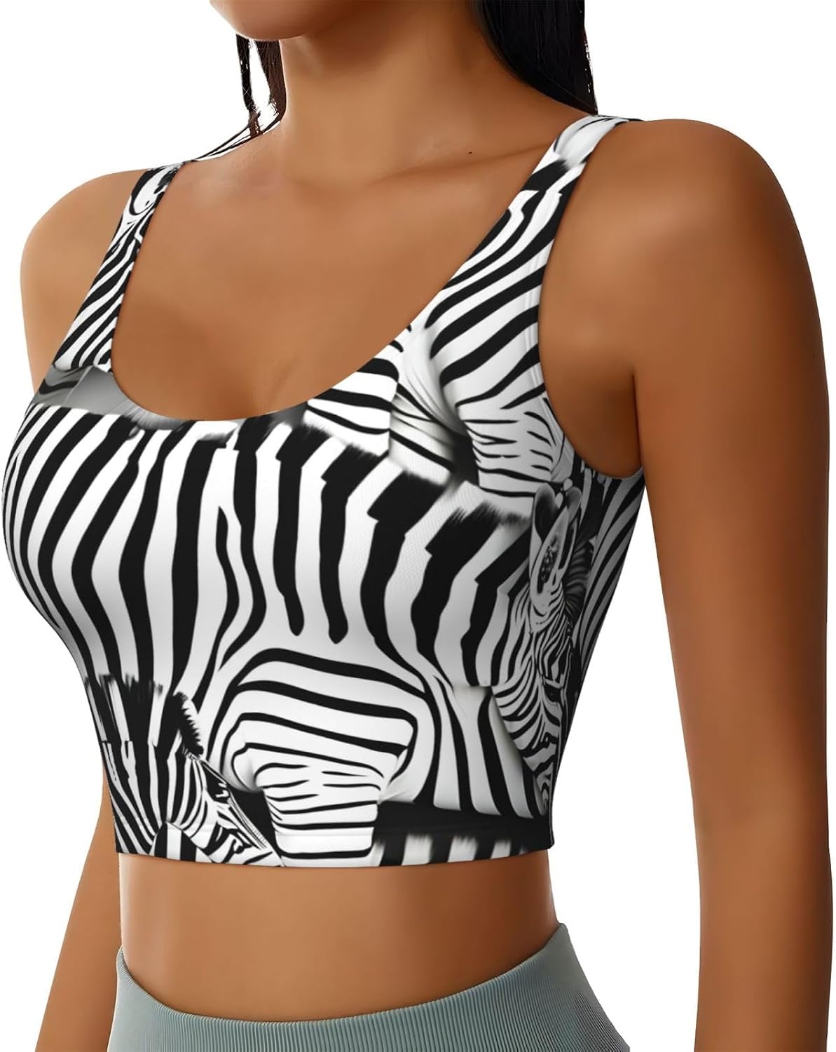 Zebra Print Women's Sports Bra Tank Tops,Longline Sports Bras for Yoga,Workout and Running