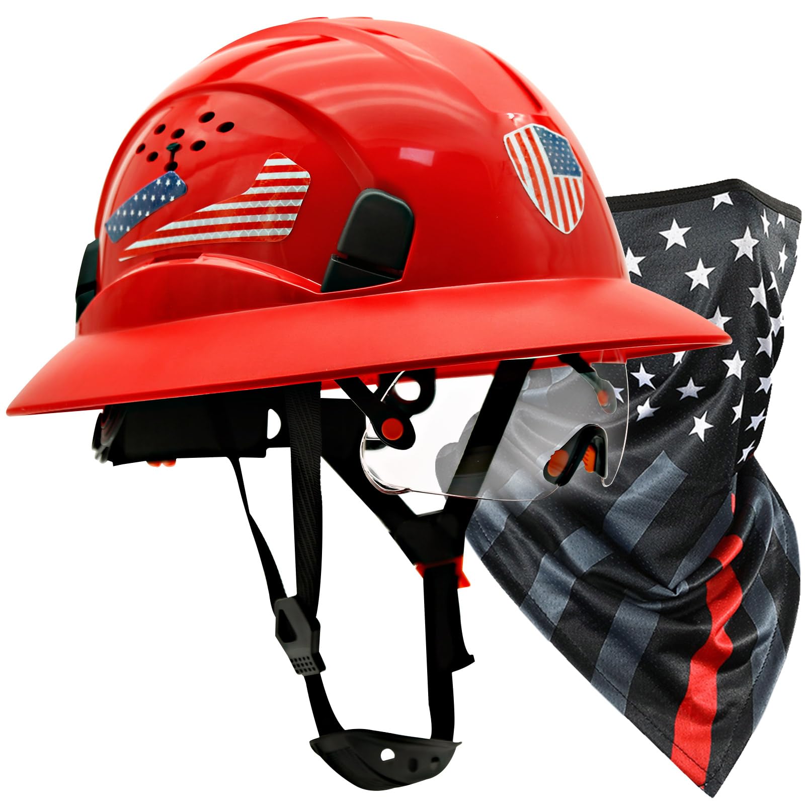 PerldVerge Full Brim Hard Hats Construction OSHA Approved with Visor-Vented Hard Hat with Neck Gaiter with Ear Loops,Safety Hard Hats for Men with
