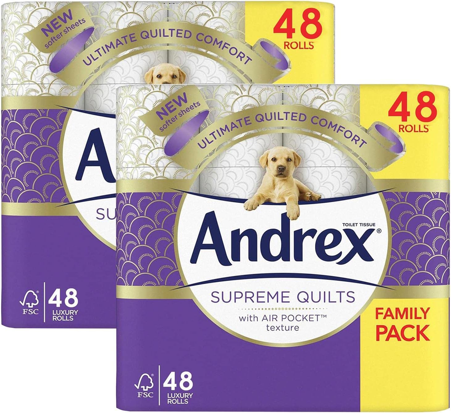 Andrex Toilet Roll Supreme Quilts FragranceFree 3 Ply Toilet Paper, 96