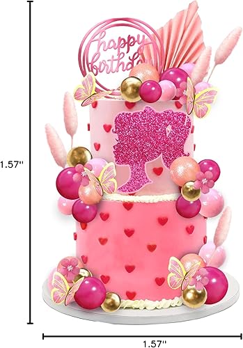 Miniatura 8 de Decoración para tartas de niña rosa intenso con bolas de mariposa rosas y doradas, decoración para tartas para boda, baby shower, aniversario,