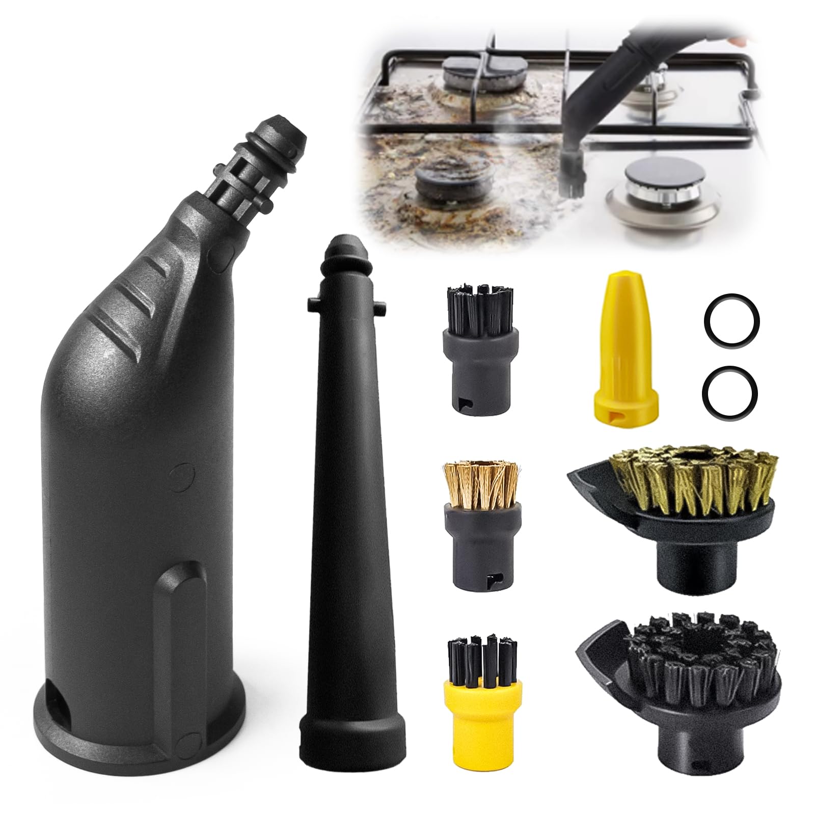 Lot de 10 accessoires pour nettoyeur vapeur Kärcher SC1 SC2 SC3 SC4 SC5, buse manuelle, kit de pièces de rechange, avec buse allongée, buse incurvée, brosse ronde, buse à joints, sceau, accessoires