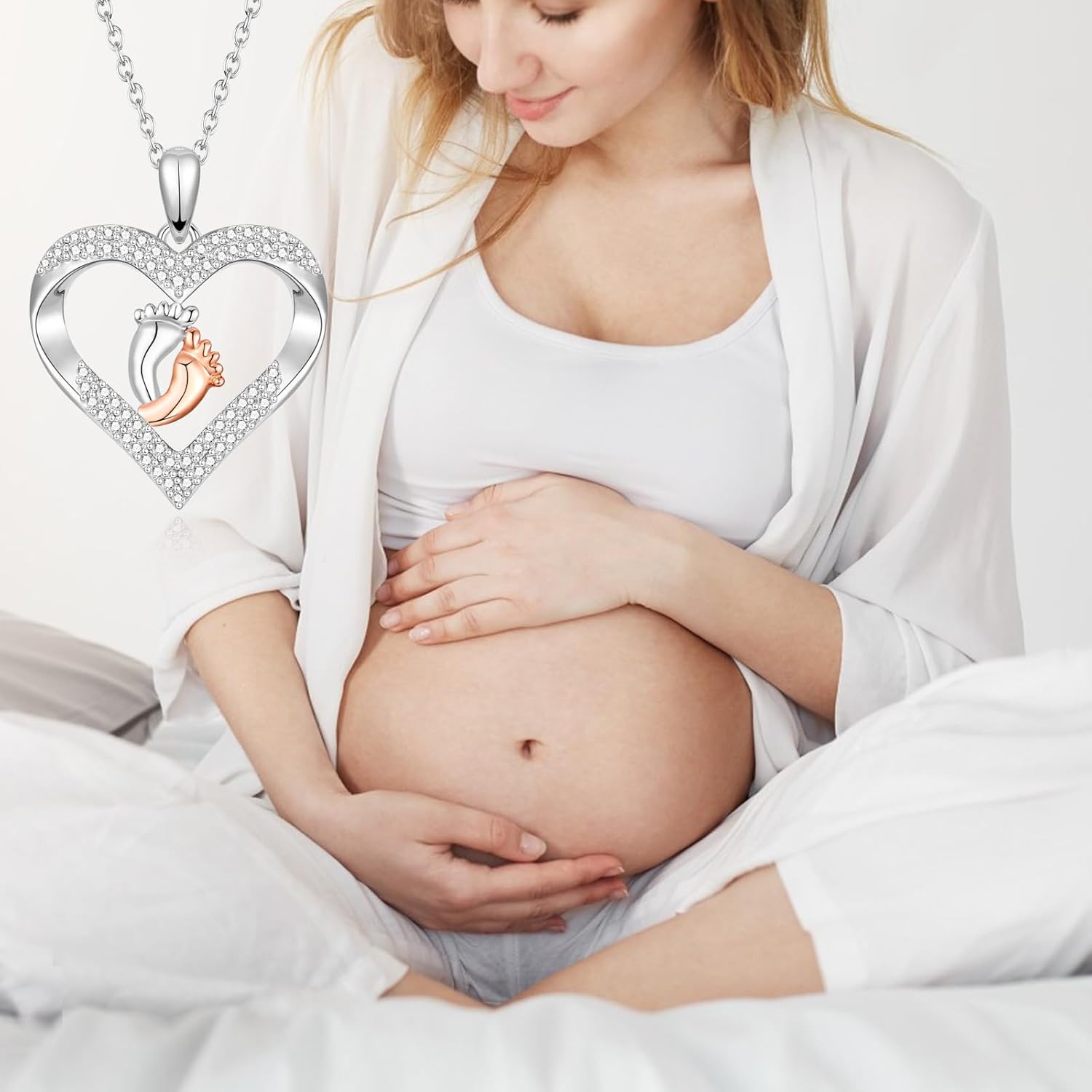 Mom To Be Gift - Pregnancy Gifts for Expecting Moms, Silver Heart Feet Necklace for Women - New Mother Maternity Present, Mothers Day, Christmas Jewellery Idea - Image 7