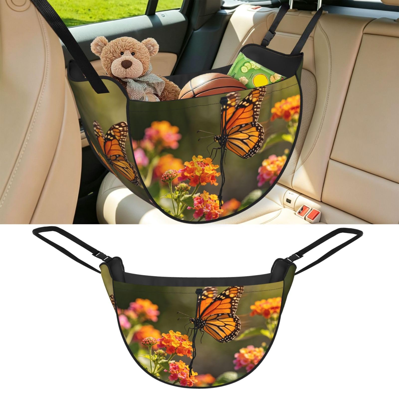 Cntdbu Black Color Butterfly Art Car Seat Organizer-Backseat Storage Bag For Travel