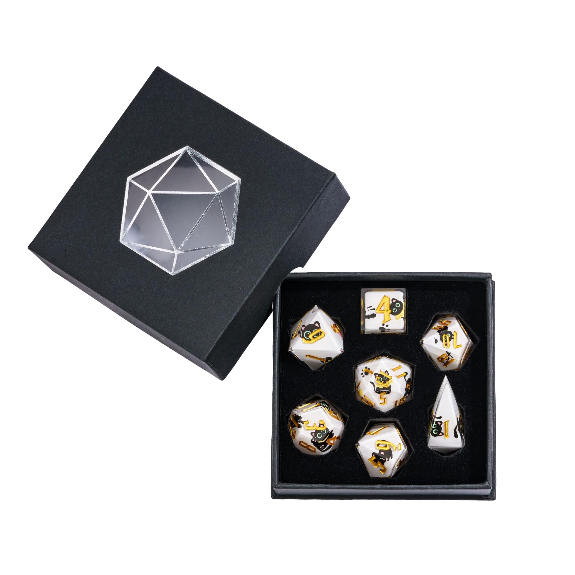 Cusdie Juego de dados DND de borde afilado de 7 piezas, bonitas calcomanías