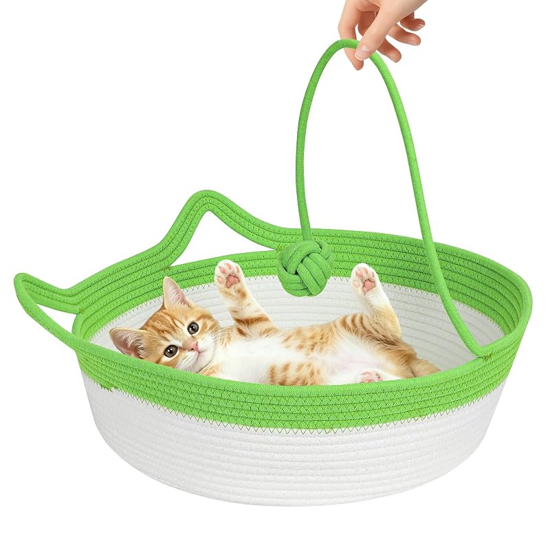 Cama para Gatos de Corda de Algodão Trançada WEAVELYRICS Verde e Branca Grande