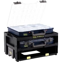 Raaco CarryMore 55 Storage System Includes 2 CarryLite Slim 2.3 Inch Height Organizers 16 Inserts Each Stackable Modular Tool Storage Unit Portable Hardware & Parts Organizer 2X CarryLite 55