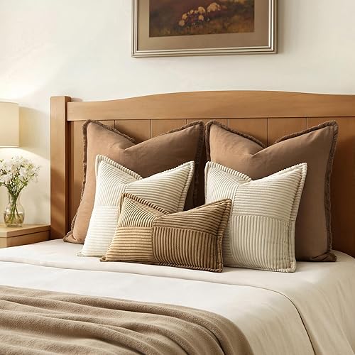 Miniatura 6 de MIULEE - Juego de 2 fundas de almohada de pana con entretejido, supersuaves, bohemias, a rayas, decorativas, de primavera, para sofá, sala de estar,