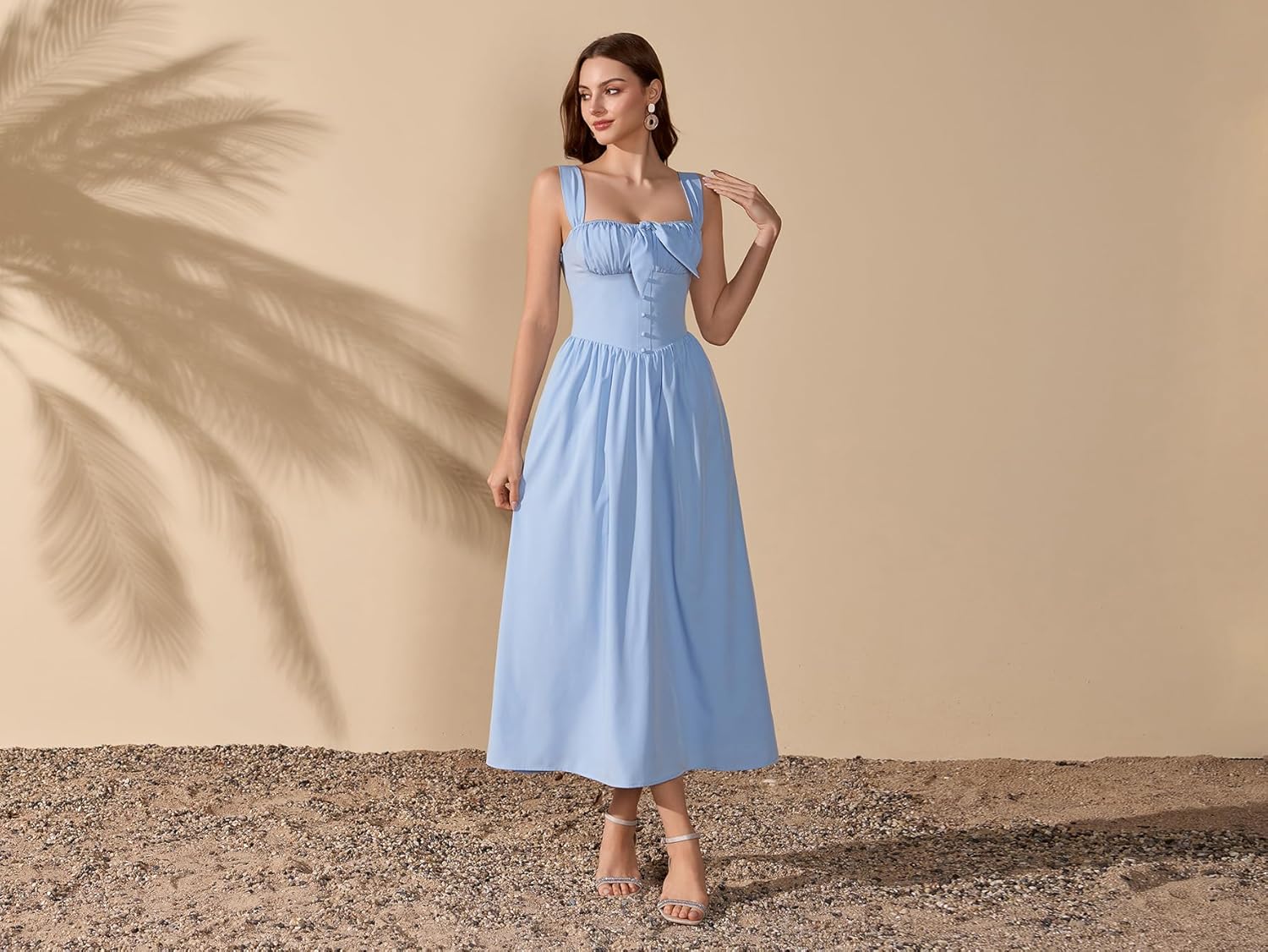 Women Corset Midi Dress Summer Elegant Sundress Wedding Guest for Women Dresses with Pockets - Image 3
