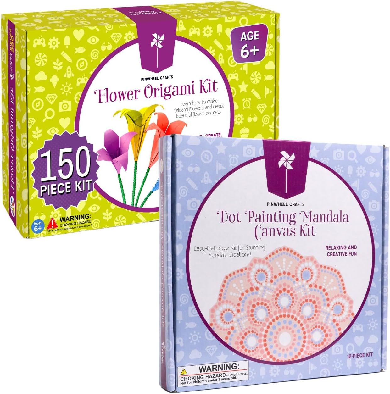 Pinwheel Crafts Mandala Dot Painting & Flower Origami Bundle – Creative Art & Paper Folding Kit for Kids