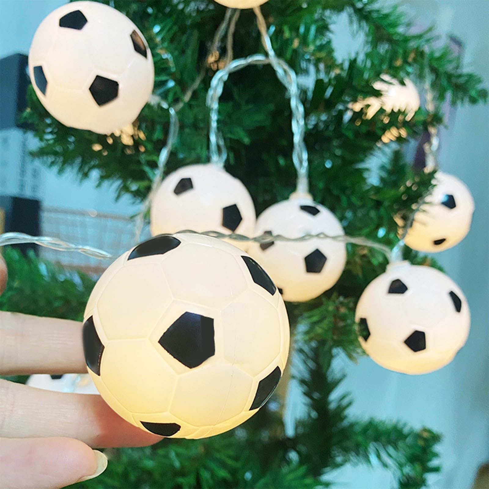 Fußball-Lichterkette, 20 LED-Kugeln, 3 m USB-betriebene Fußball-Themen-Lichterkette, warmweiß, perfekte Fußball-Dekorationen für Sportfans, dekorative Beleuchtung für den Innenbereich