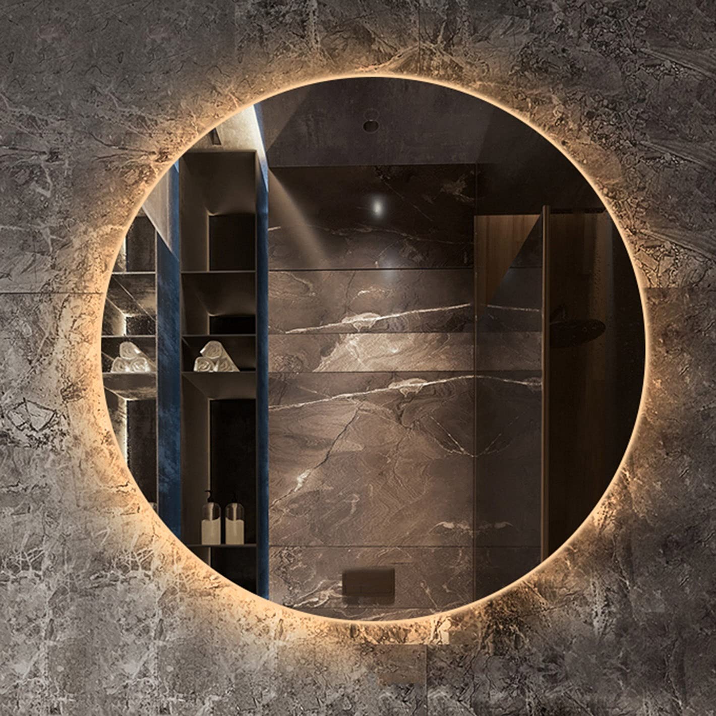 Modern Round Illuminated LED Bathroom Mirror, Frameless Backlit Wall Mounted Vanity Mirror White Light/Warm Light (Color : Warm Light, Size : 70CM/28in)
