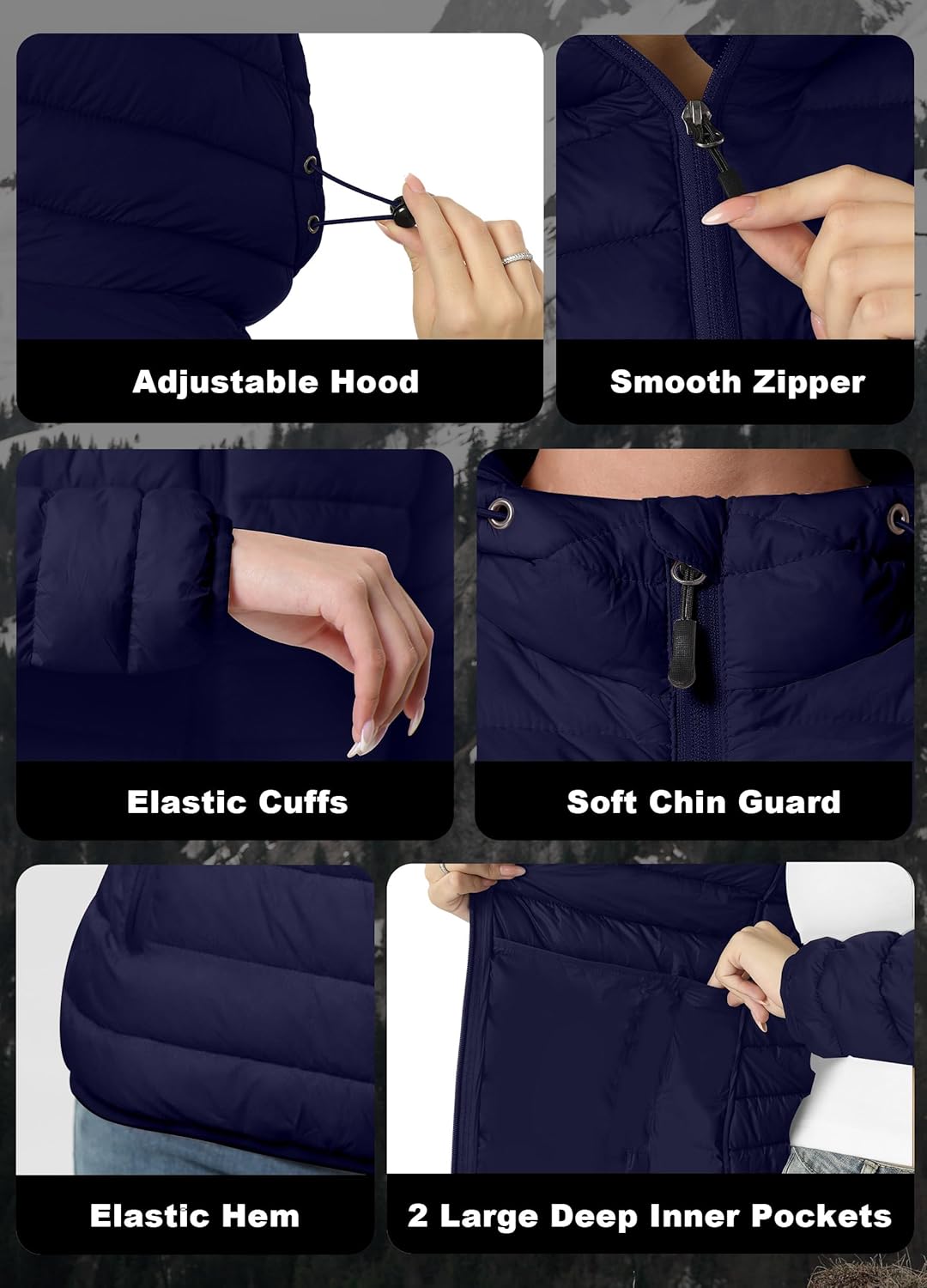 Women's Packable Puffer Jacket Hooded LightWeight Down Coat Winter Windproof Warm Quilted Short S-XXL - Image 5