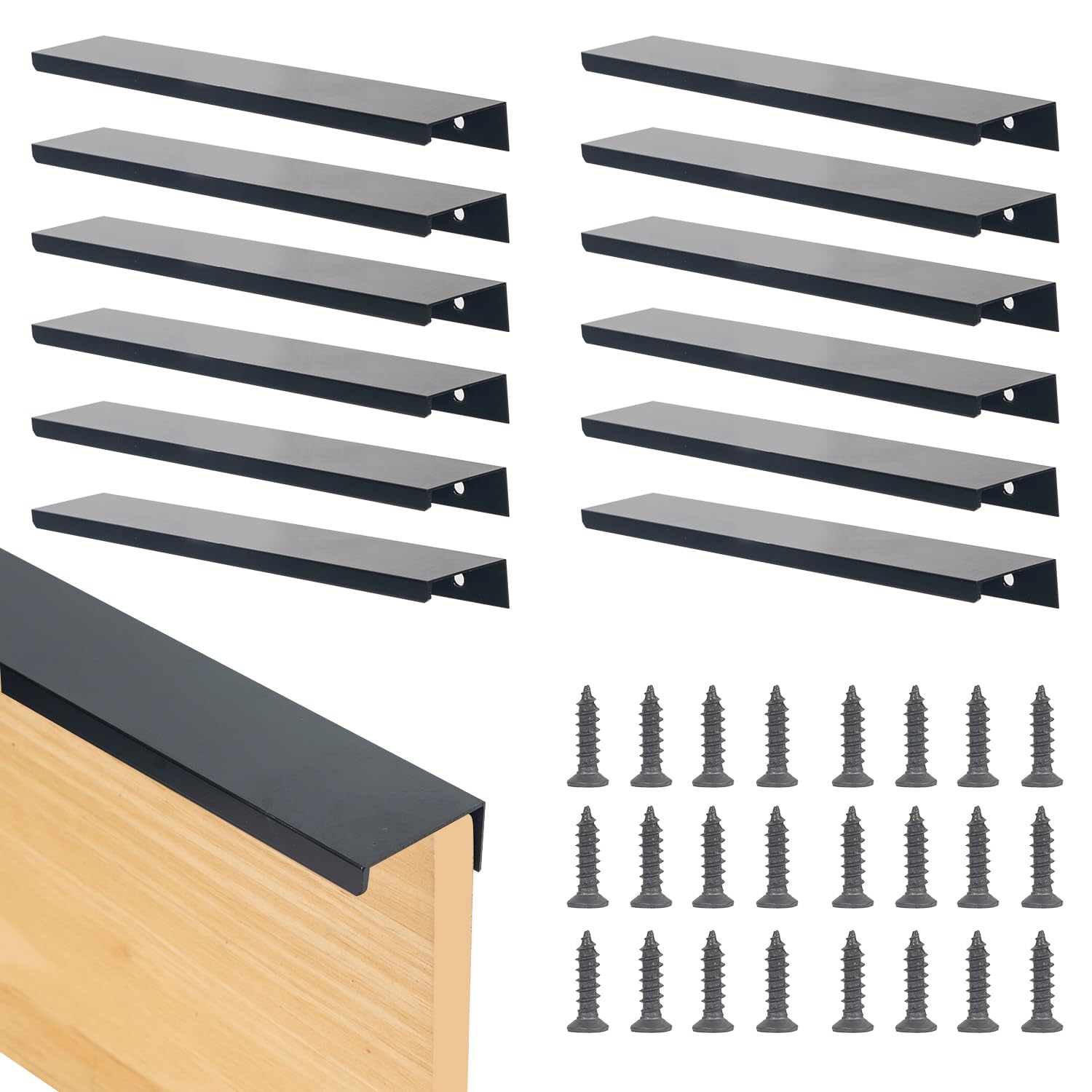 Sgehai 12 Pack Concealed Kitchen Cupboard Handles,Hidden Drawer pulls,Hidden Finger Edge pulls,for cabinets and Drawers, Wardrobe Door Handles Modern Aluminum Bathroom Cabinet Handles, Matte Black