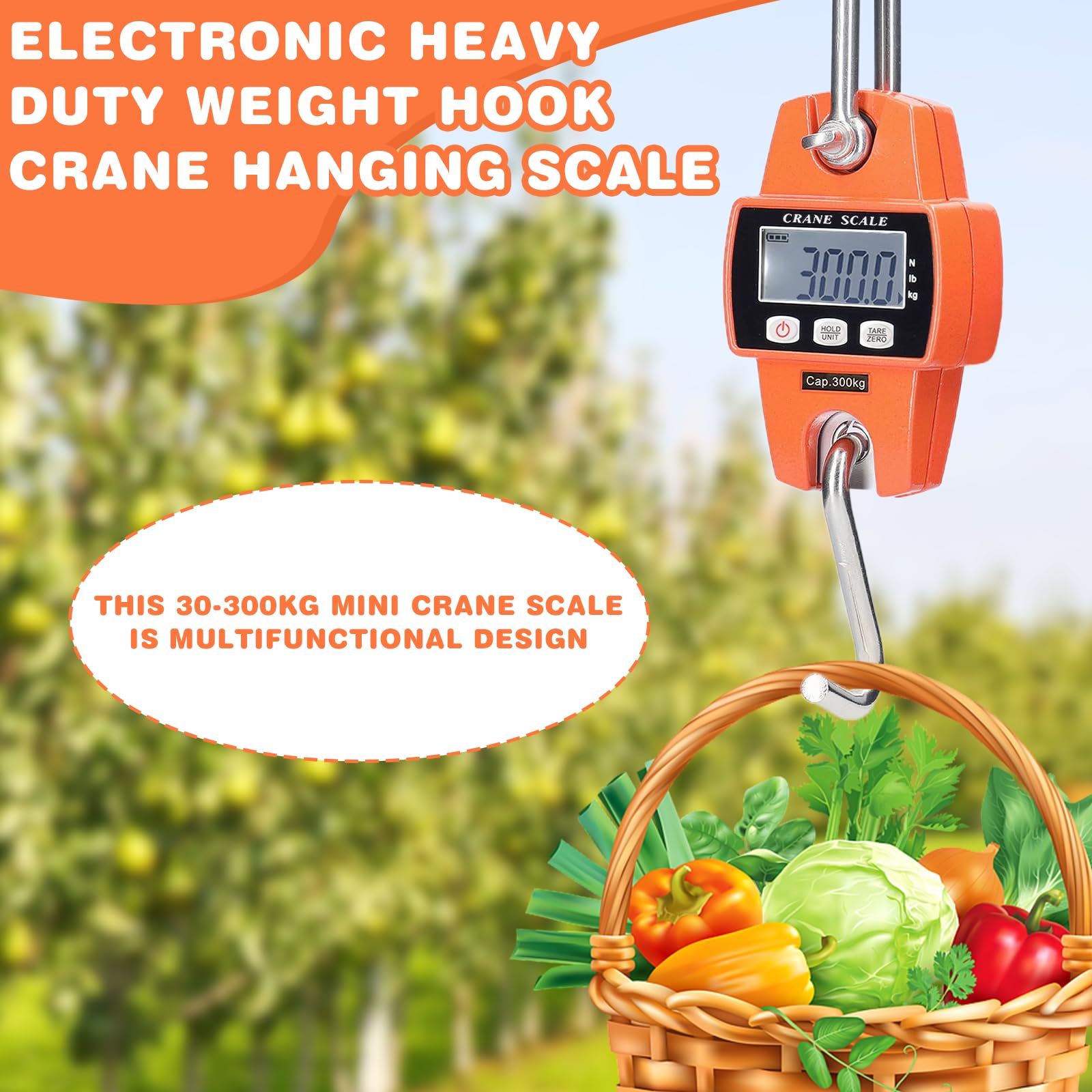 balance et numérique : Mini balance à bagages LCD suspendue 300 kg - Portable avec crochet - Idéale pour usine, ferme, chasse